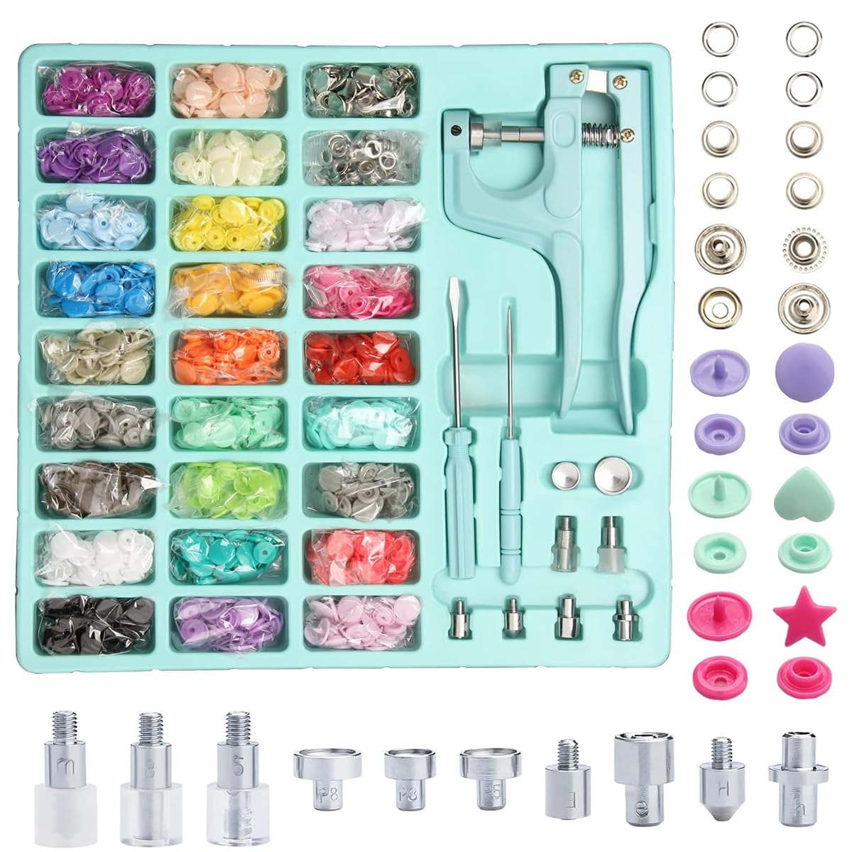 HASTHIP Snap Buttons with Snap Pliers Set, Sewing Snap Button Machine Fastener and 300 Sets Plastic & Metal Snap Buttons Kit for Repairing, Sewing and DIY Crafting HASTHIP Snap Buttons with Snap Pliers Set, Sewing Snap Button Machine Fastener and 300 Sets Plastic & Metal Snap Buttons Kit for Repairing, Sewing and DIY Crafting